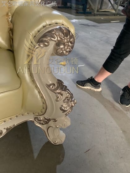 卷草123沙发珠光白米 欧式古典真皮软包实木家具 别墅配套