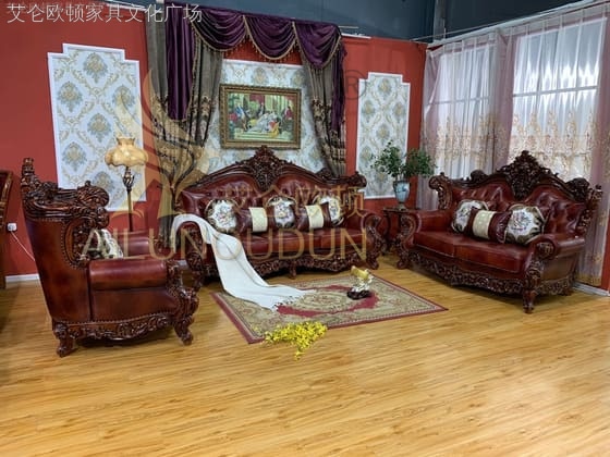 大如意古典浅咖 欧式古典真皮软包实木家具 别墅配套