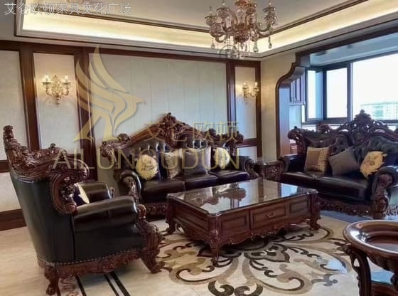 大如意古典色深咖色皮 欧式古典真皮软包实木家具 别墅配套