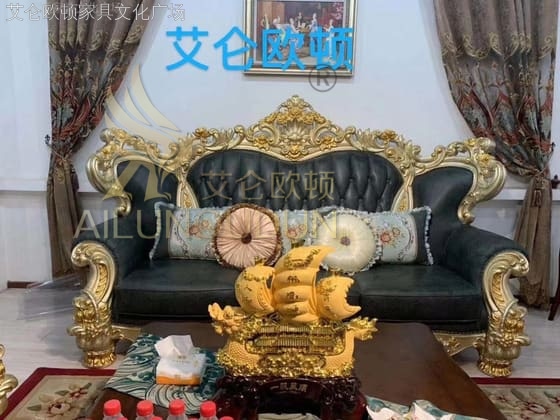 莲花腿123沙发金属漆印花绿