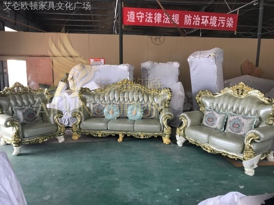 3朵花123沙发金属漆银色 欧式古典真皮软包实木床 别墅主卧婚床