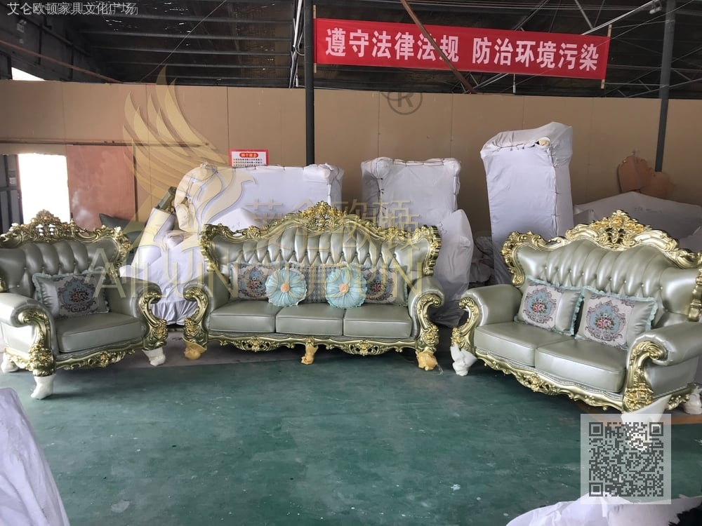 3朵花123沙发金属漆银色 欧式古典真皮软包实木床 别墅主卧婚床