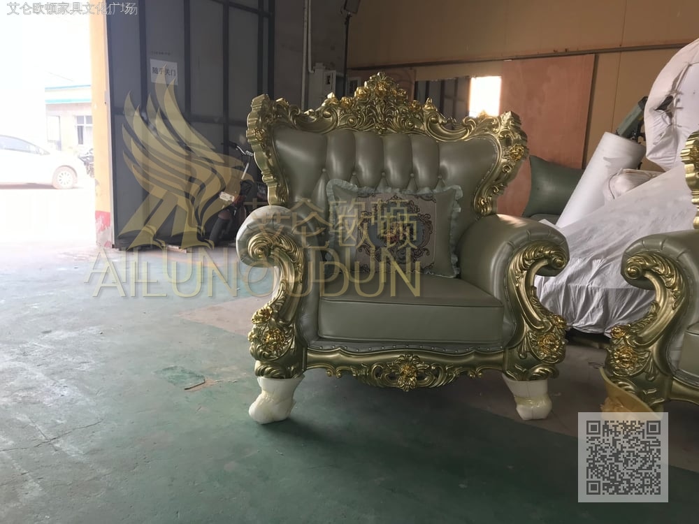 3朵花123沙发金属漆银色 欧式古典真皮软包实木床 别墅主卧婚床
