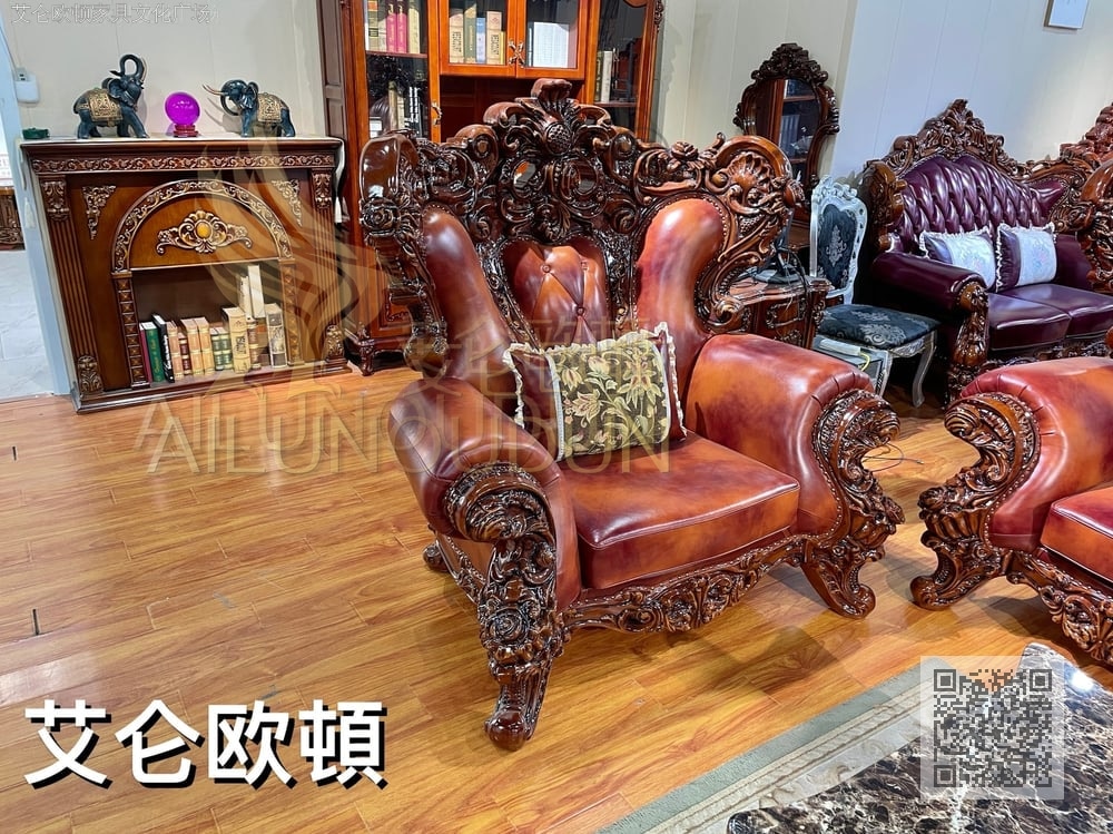仿古色大叉子124擦色牛皮 欧式古典真皮软包实木床 别墅主卧婚床