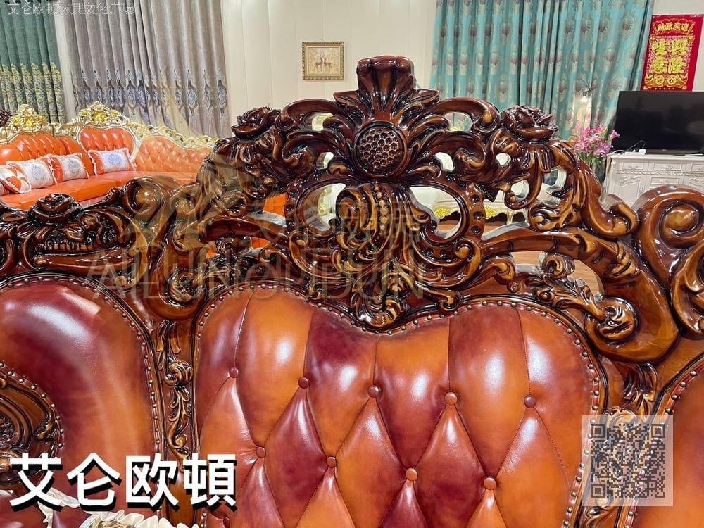 仿古色大叉子124擦色牛皮 欧式古典真皮软包实木床 别墅主卧婚床