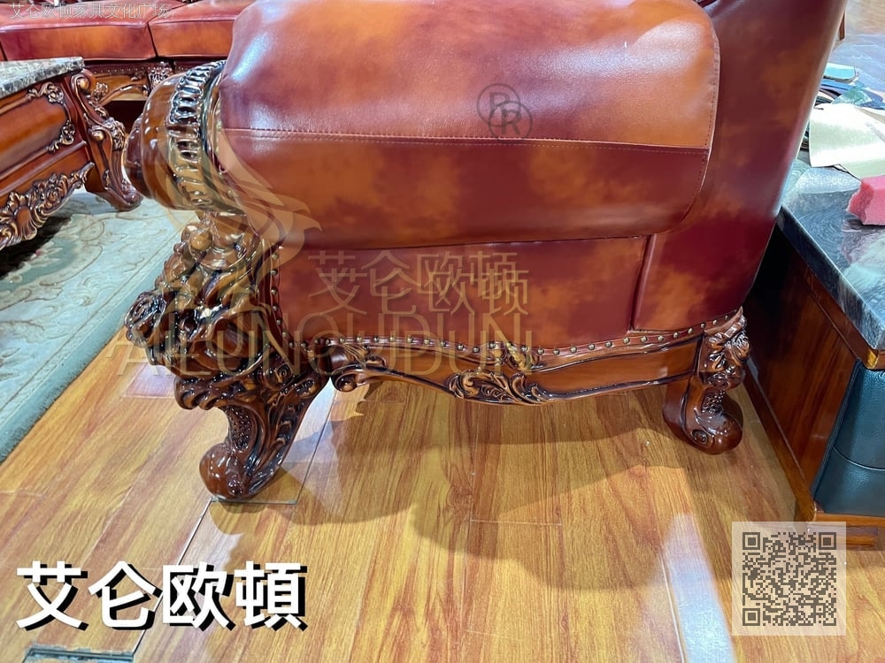 仿古色大叉子124擦色牛皮 欧式古典真皮软包实木床 别墅主卧婚床