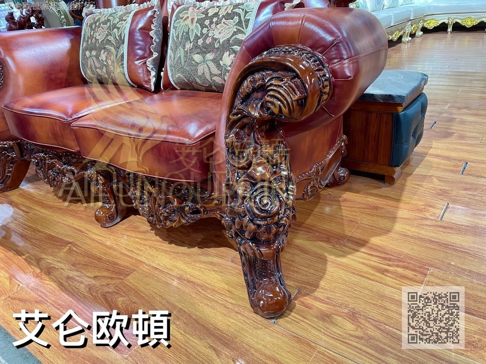 仿古色大叉子124擦色牛皮 欧式古典真皮软包实木床 别墅主卧婚床