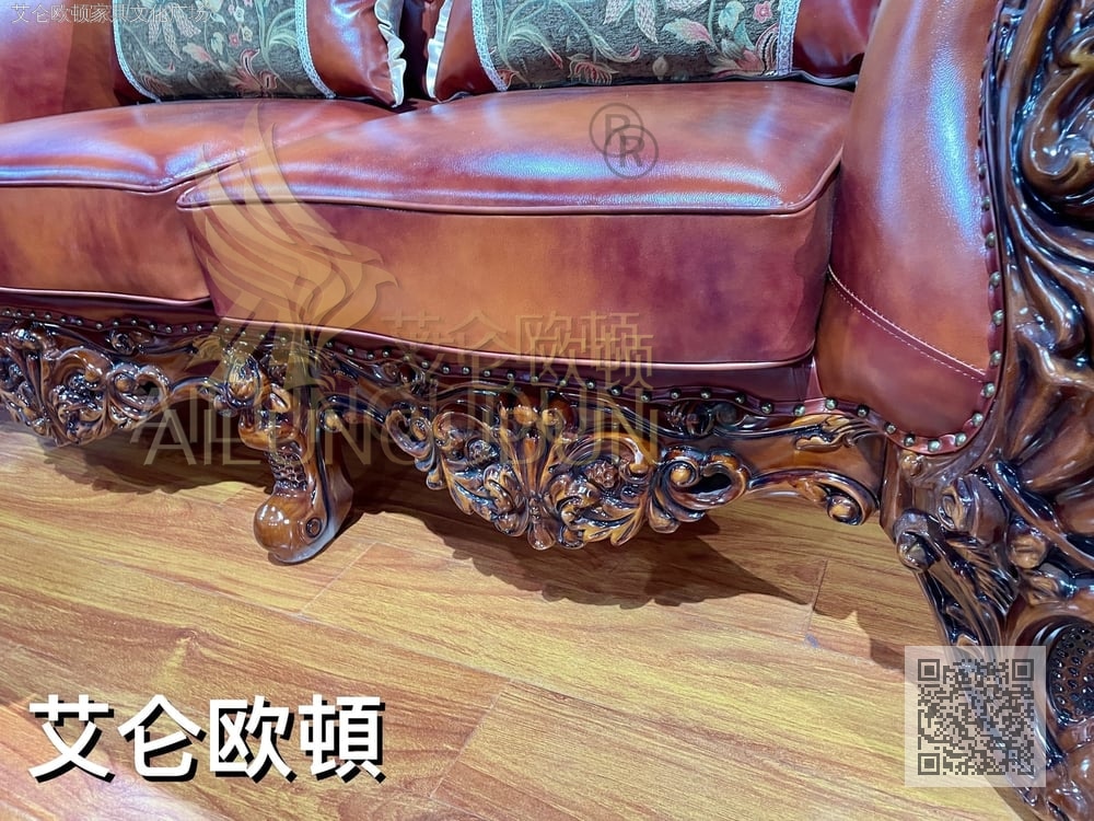 仿古色大叉子124擦色牛皮 欧式古典真皮软包实木床 别墅主卧婚床