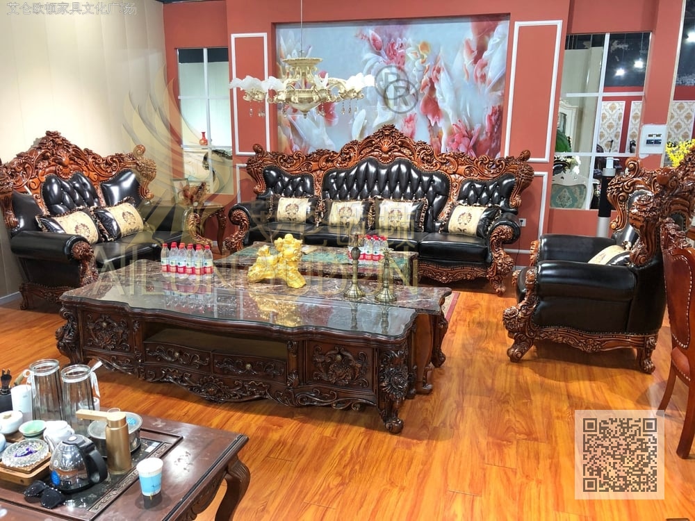 大玫瑰124沙发古典色黑色牛皮