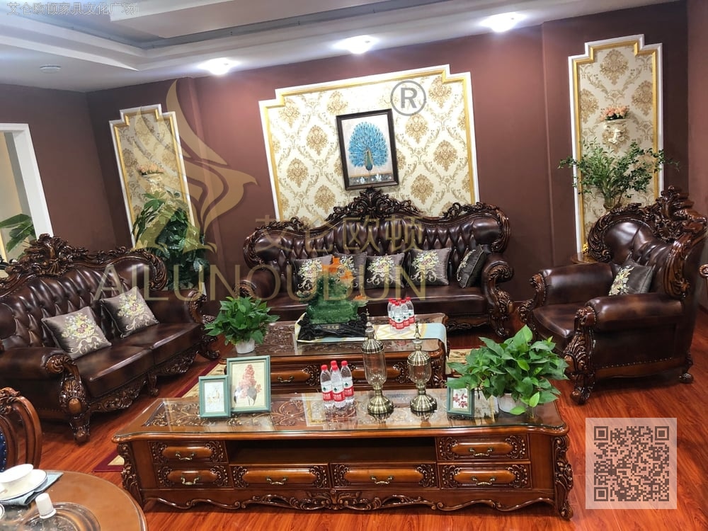 元宝仿古晕染皮 欧式古典真皮软包实木家具 别墅配套