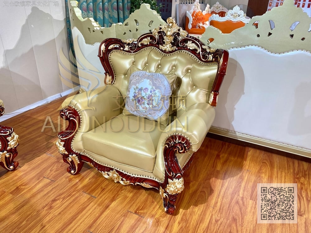 小太阳123沙发酒红金色 欧式古典真皮软包实木家具 别墅配套