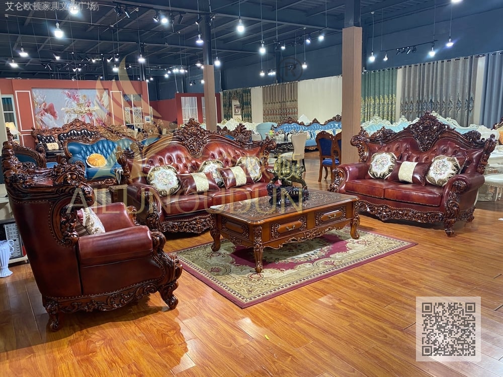 大如意古典浅咖 欧式古典真皮软包实木家具 别墅配套
