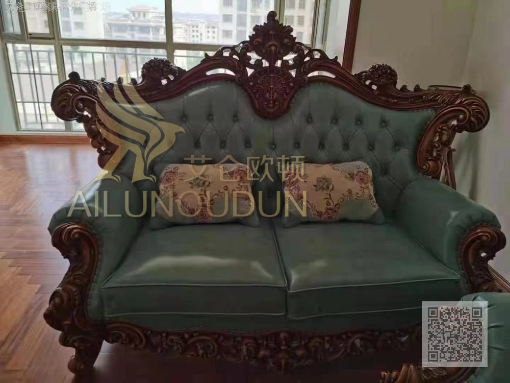 大如意古典色蓝皮 欧式古典真皮软包实木家具 别墅配套