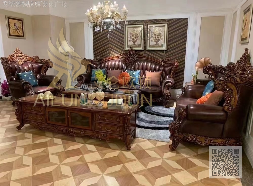 大如意咖啡色 欧式古典真皮软包实木家具 别墅配套
