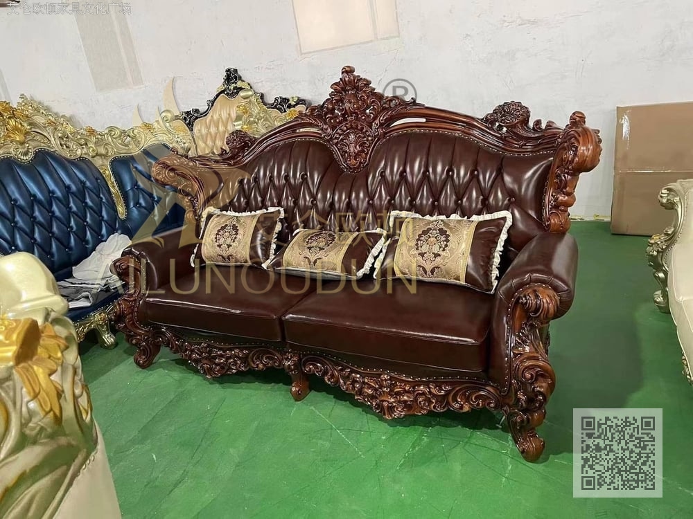 大如意咖啡色 欧式古典真皮软包实木家具 别墅配套