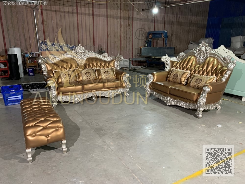 大如意浅香槟香槟皮 欧式古典真皮软包实木家具 别墅配套