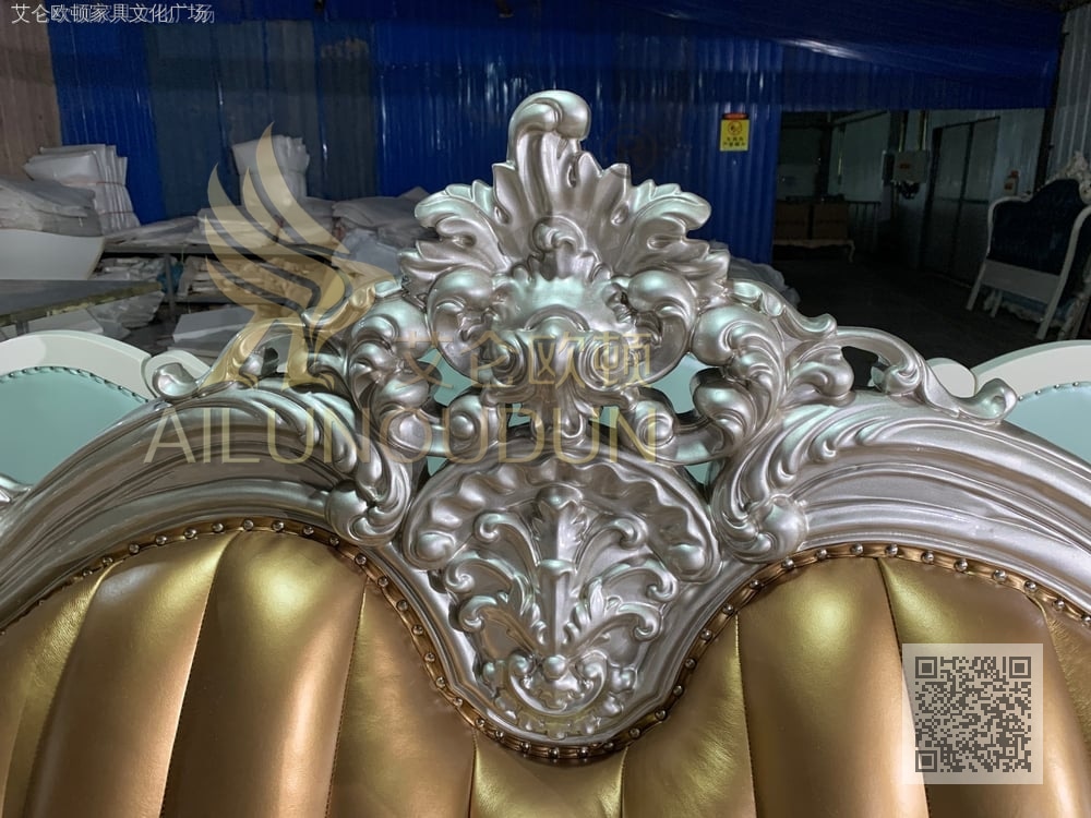 大如意浅香槟香槟皮 欧式古典真皮软包实木家具 别墅配套
