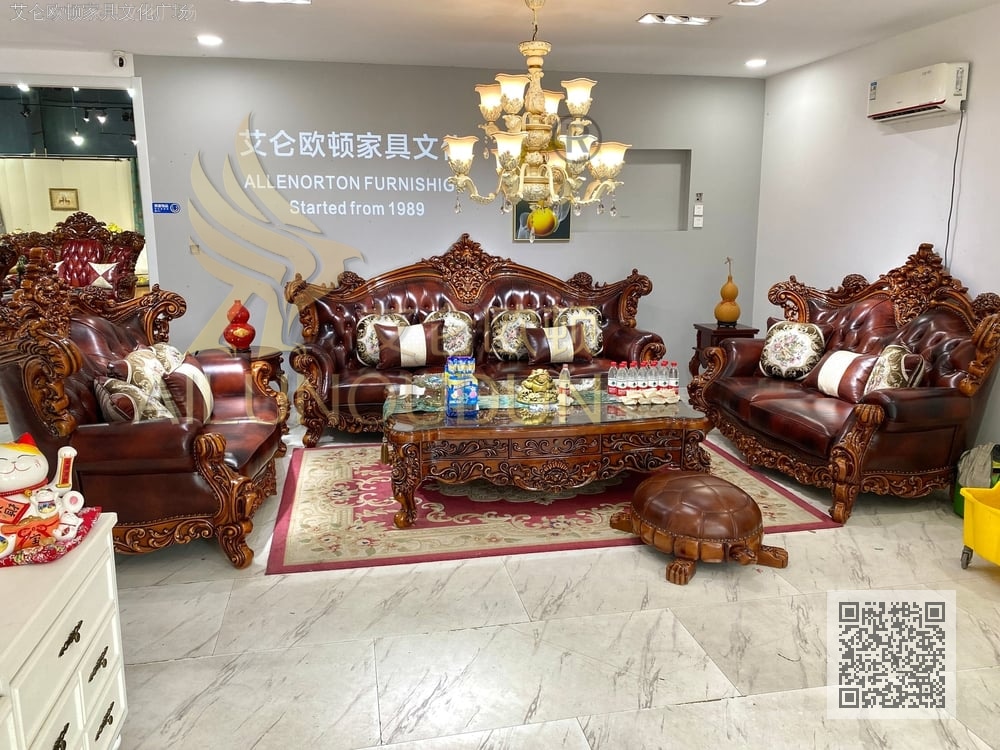 大如意紫咖色皮 欧式古典真皮软包实木家具 别墅配套
