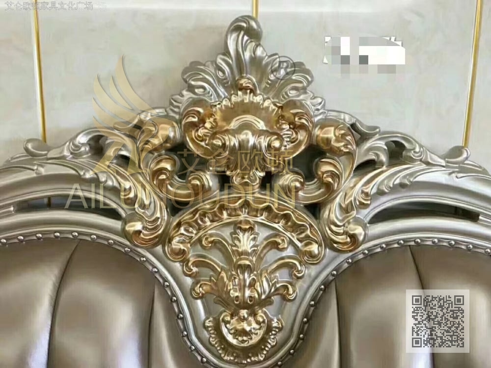 大如意金色深香槟皮 欧式古典真皮软包实木家具 别墅配套