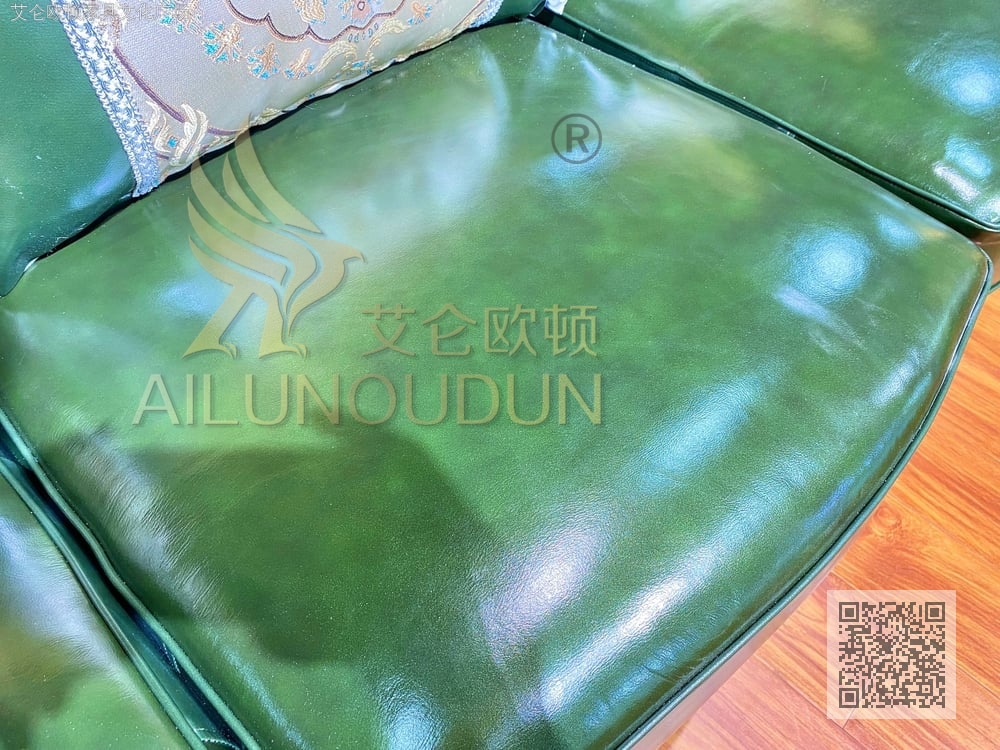 新皇冠香槟金墨绿牛皮 欧式古典真皮软包实木家具 别墅配套