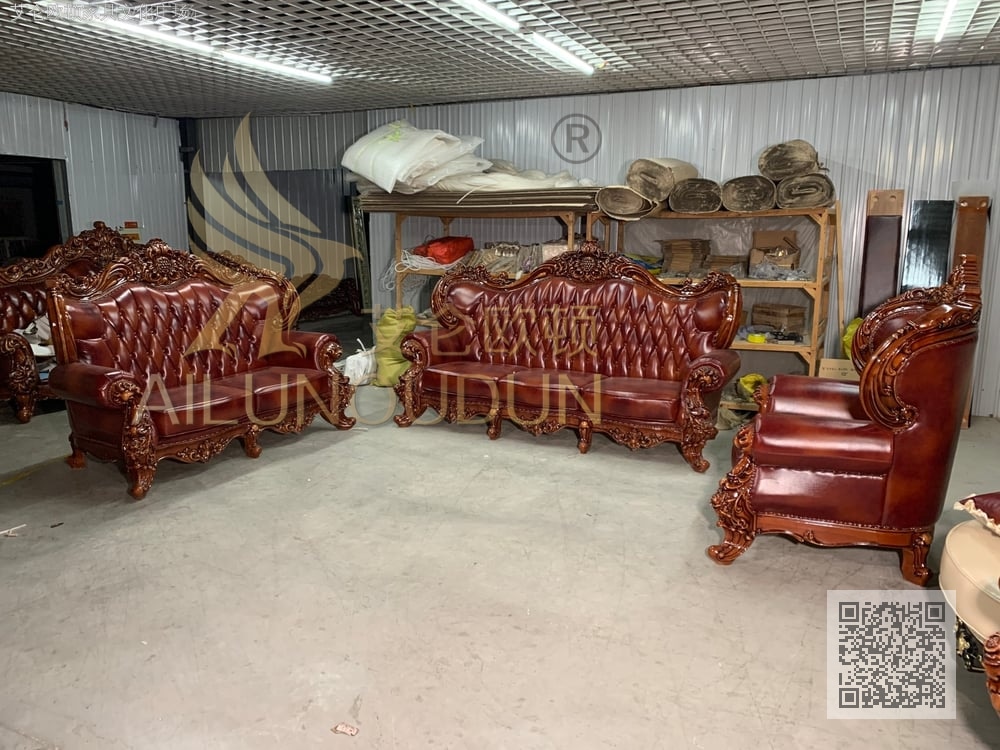 菠萝123沙发古典红 欧式古典真皮软包实木家具 别墅配套