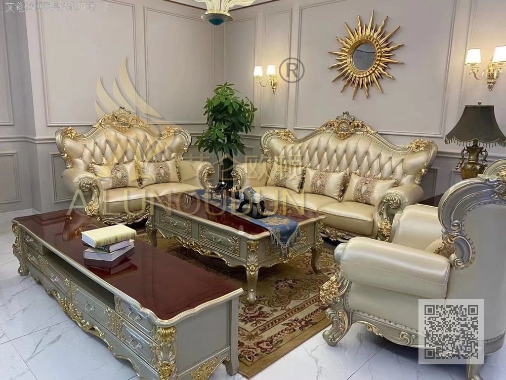 菠萝123金属漆白 欧式古典真皮软包实木家具 别墅配套
