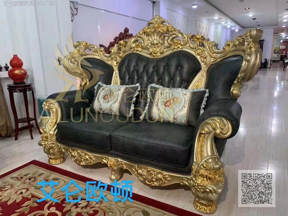 莲花腿123沙发金属漆印花绿
