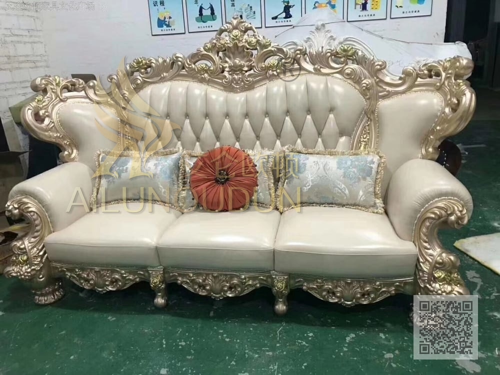 莲花腿123沙发金属漆米白