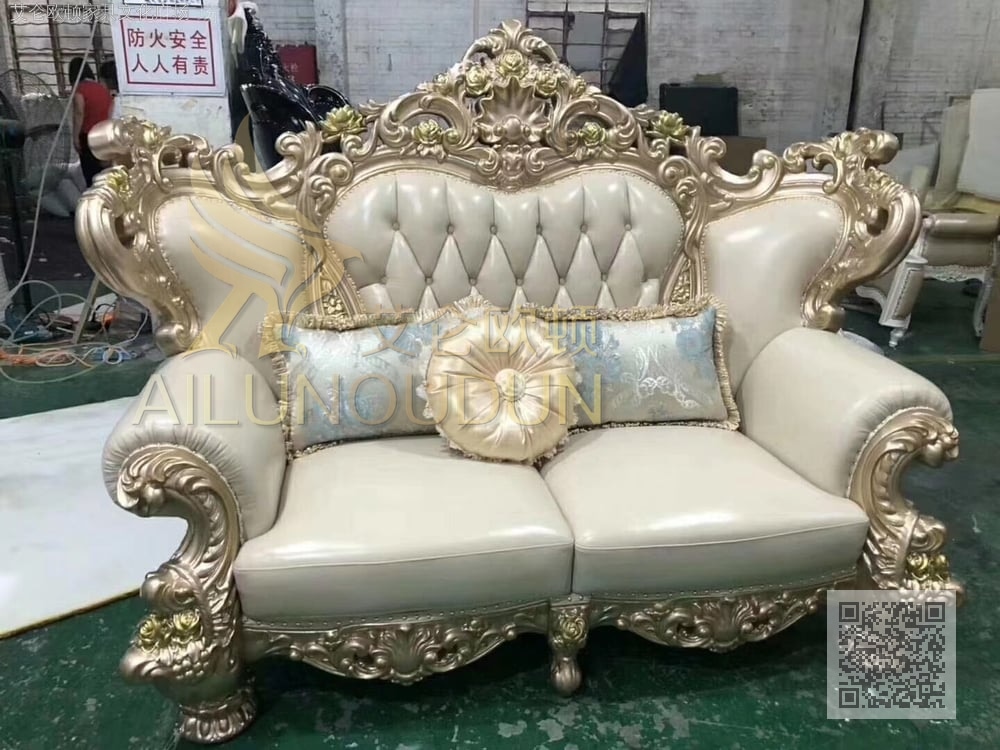 莲花腿123沙发金属漆米白