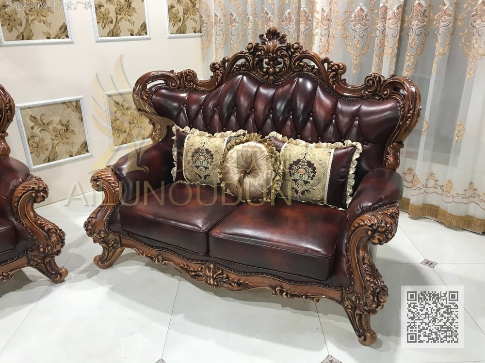 小扶手雕刻仿古色深色牛皮 (1)
