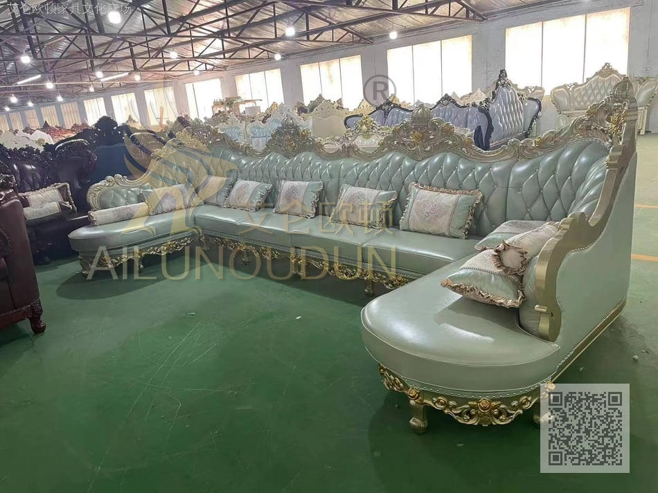 皇冠转角沙发双妃香槟色蓝
