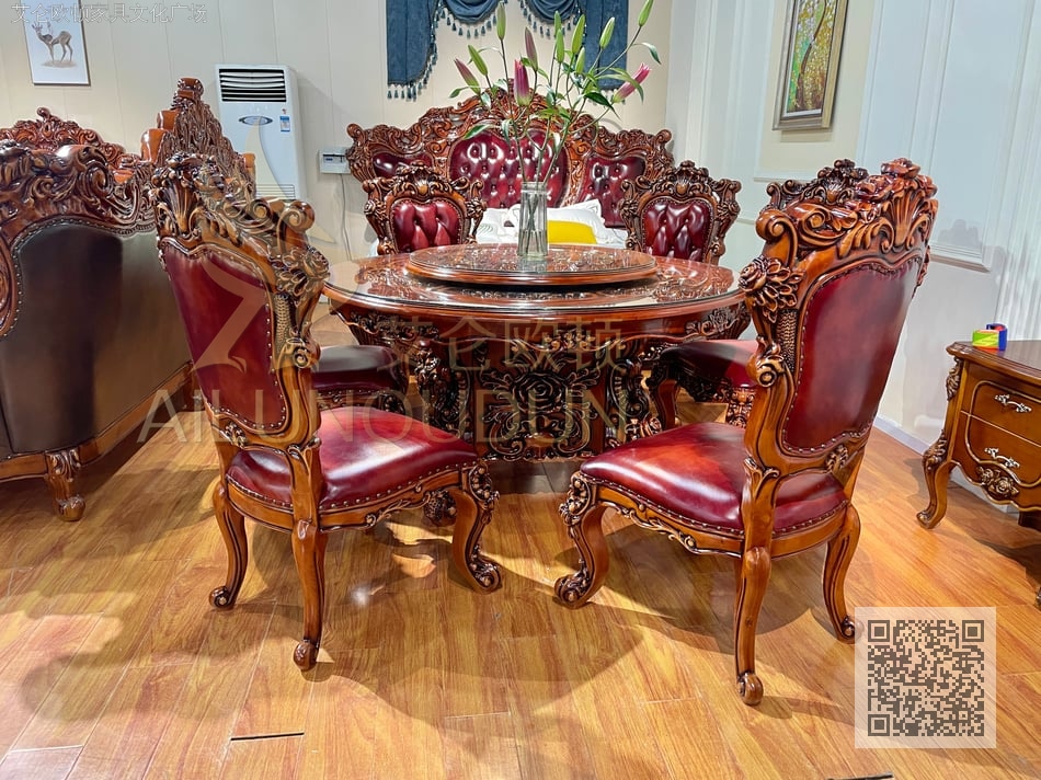 大玫瑰圆餐桌带转盘古典色
