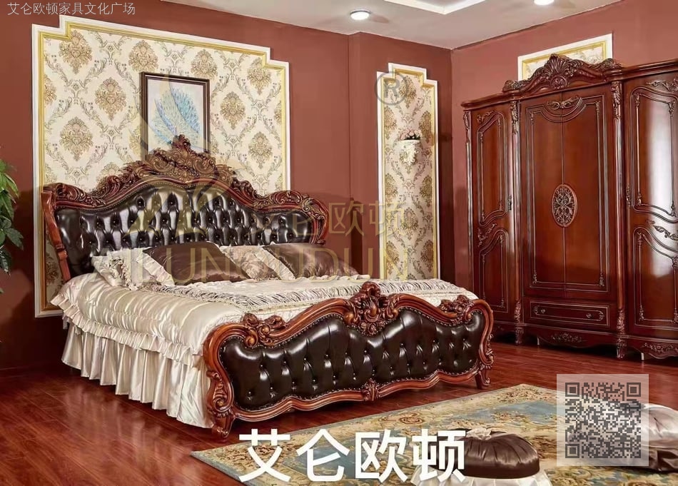 孔雀古典深咖实木床