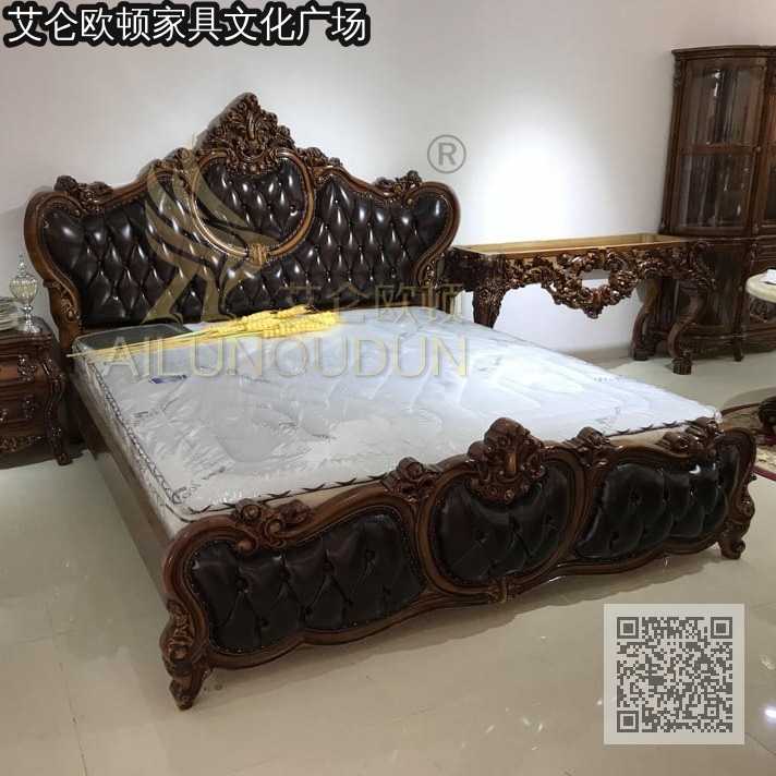 桃心床古典深咖实木床