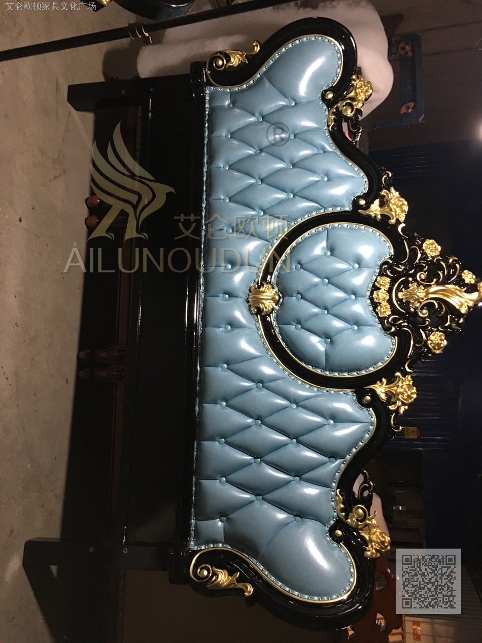 迪力曼欧式实木桃心大床黑檀蓝原木浮雕大床