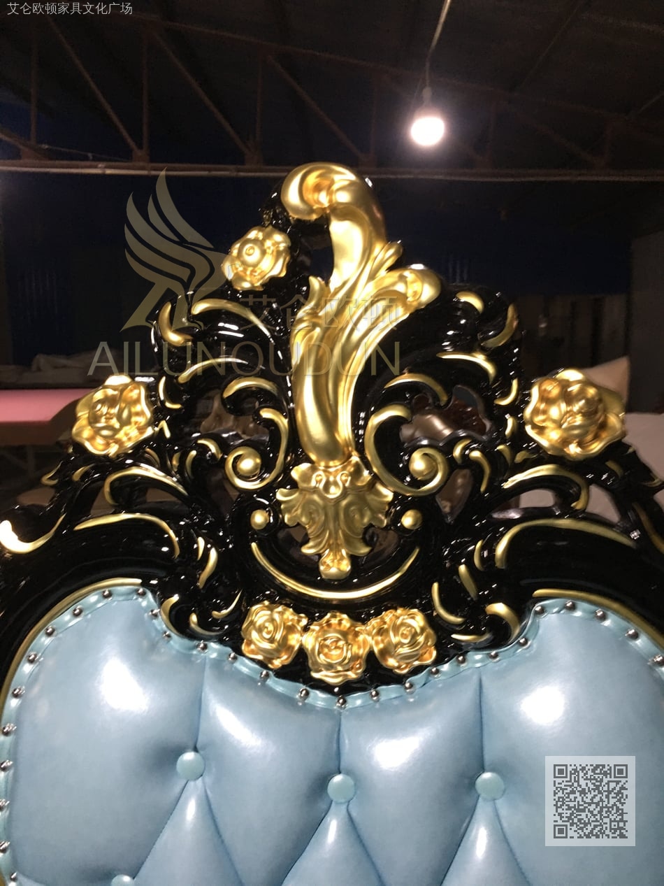 迪力曼欧式实木桃心大床黑檀蓝原木浮雕大床