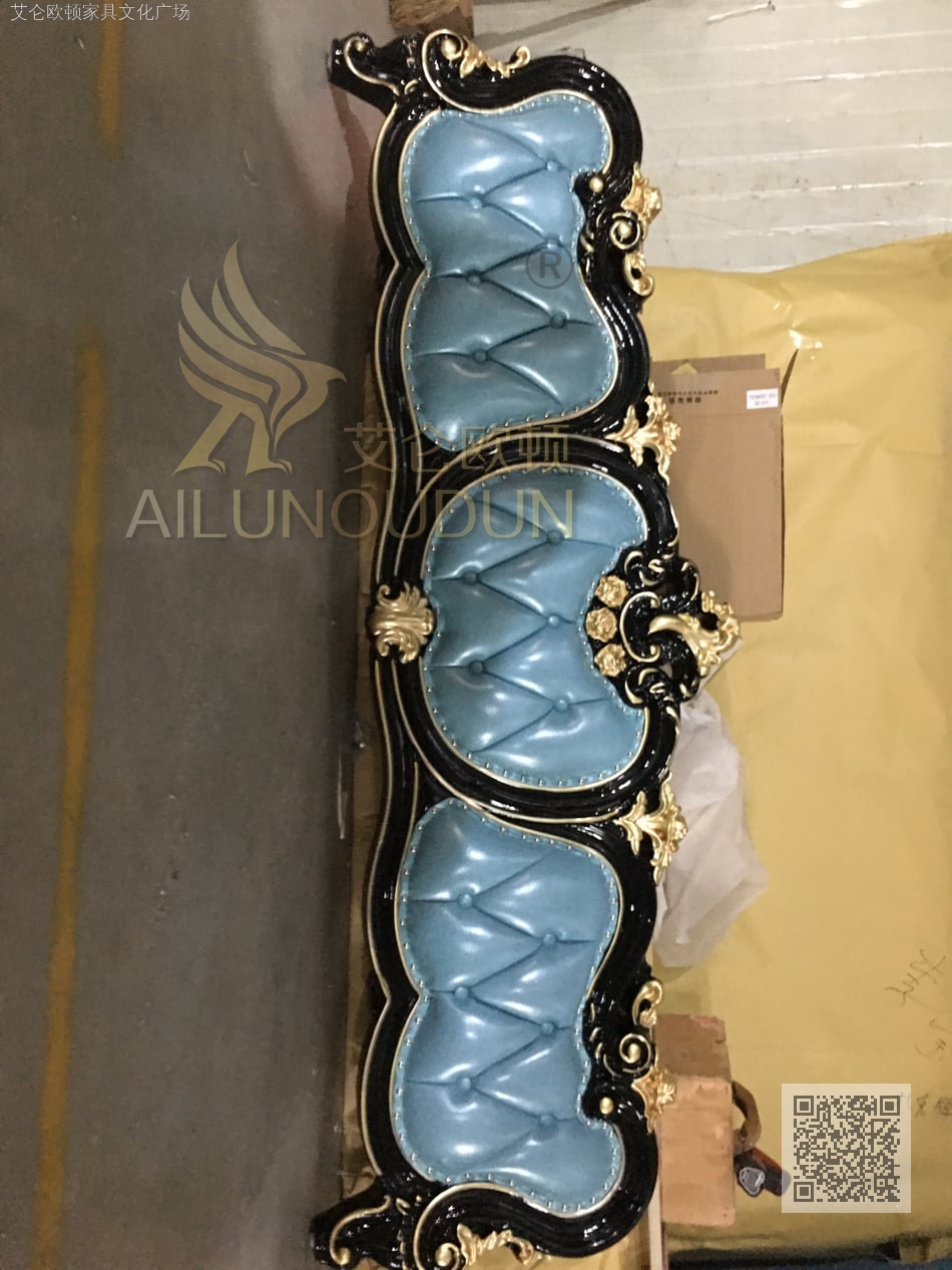 迪力曼欧式实木桃心大床黑檀蓝原木浮雕大床