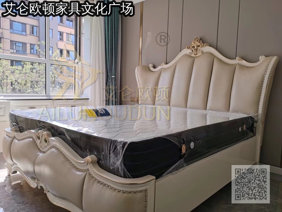 简欧822珠光白米白实木床