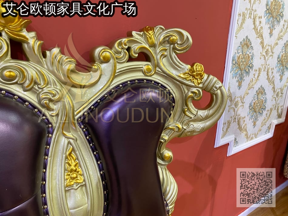 莲花腿香槟色紫色实木床