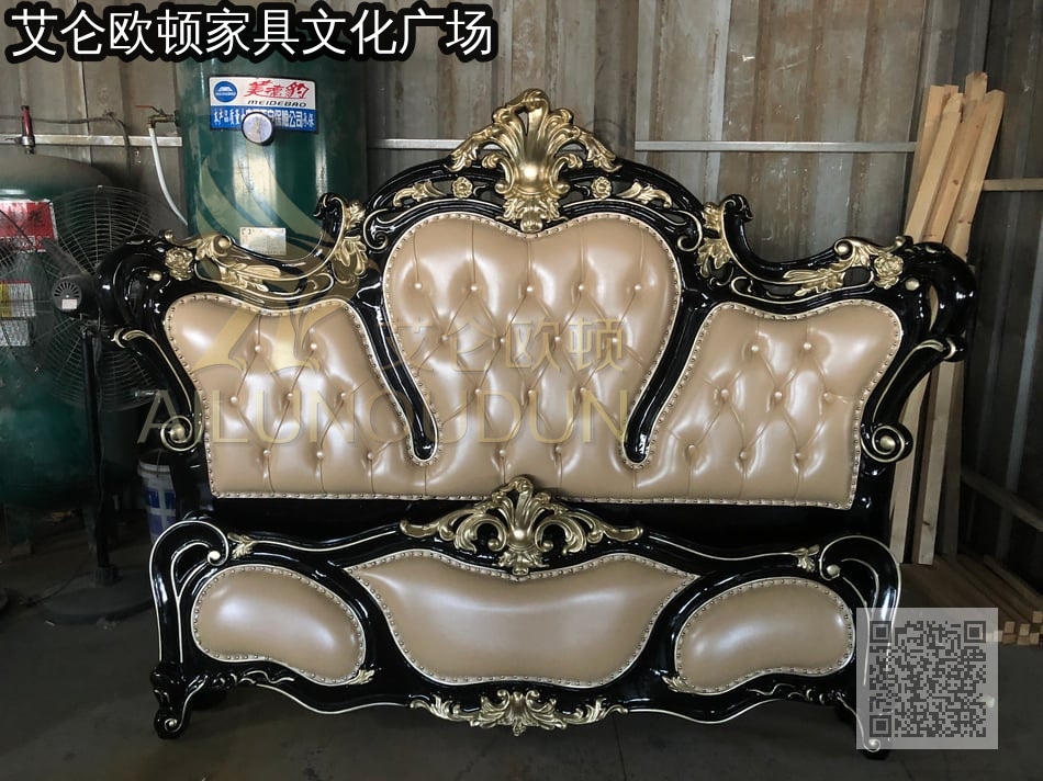 鸿运当头黑檀粉实木床