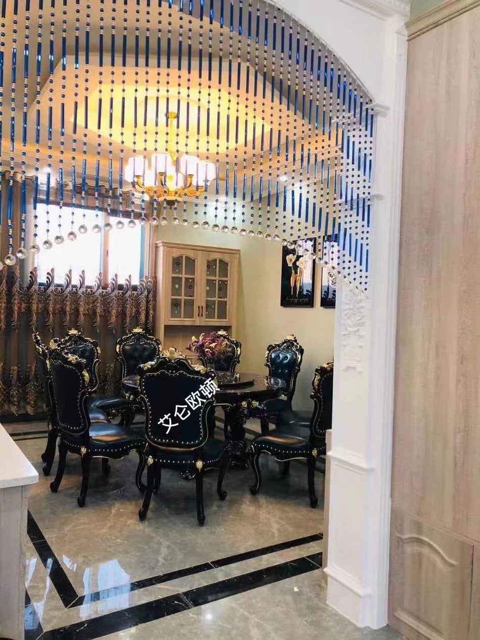 康乐 欧式黑皮餐桌椅餐厅效果